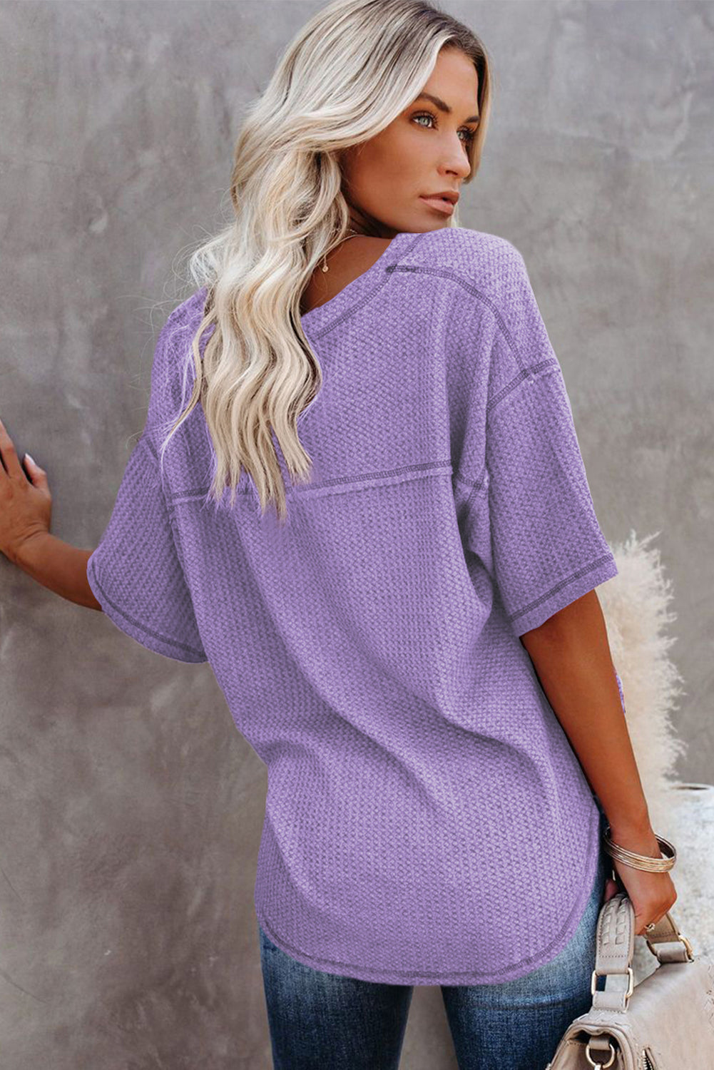 Purple V Neck Textured Top