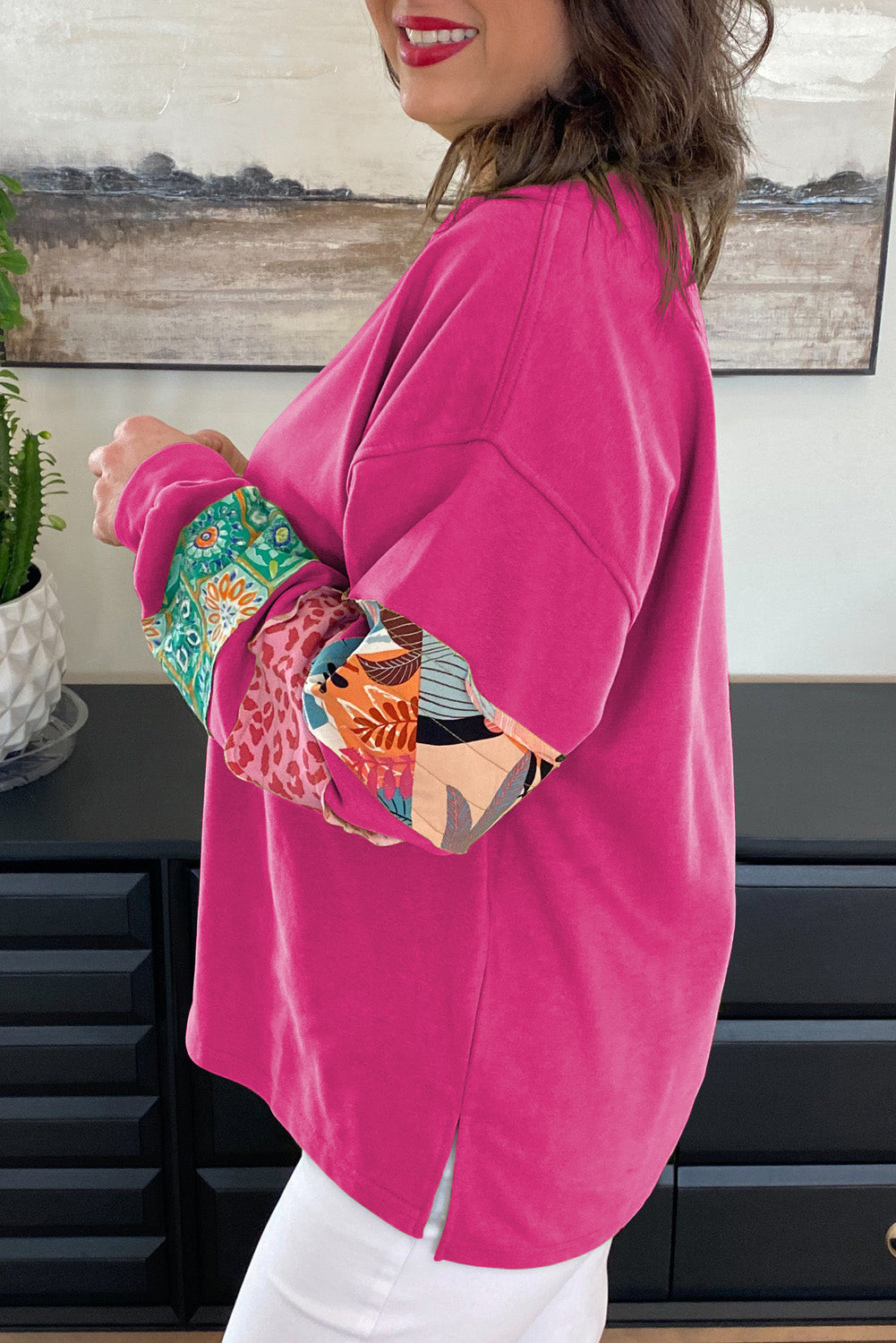 Rose Red Patchwork Sweatshirt
