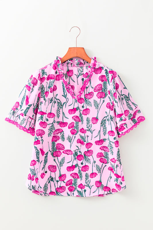 Pink Floral Lace Blouse