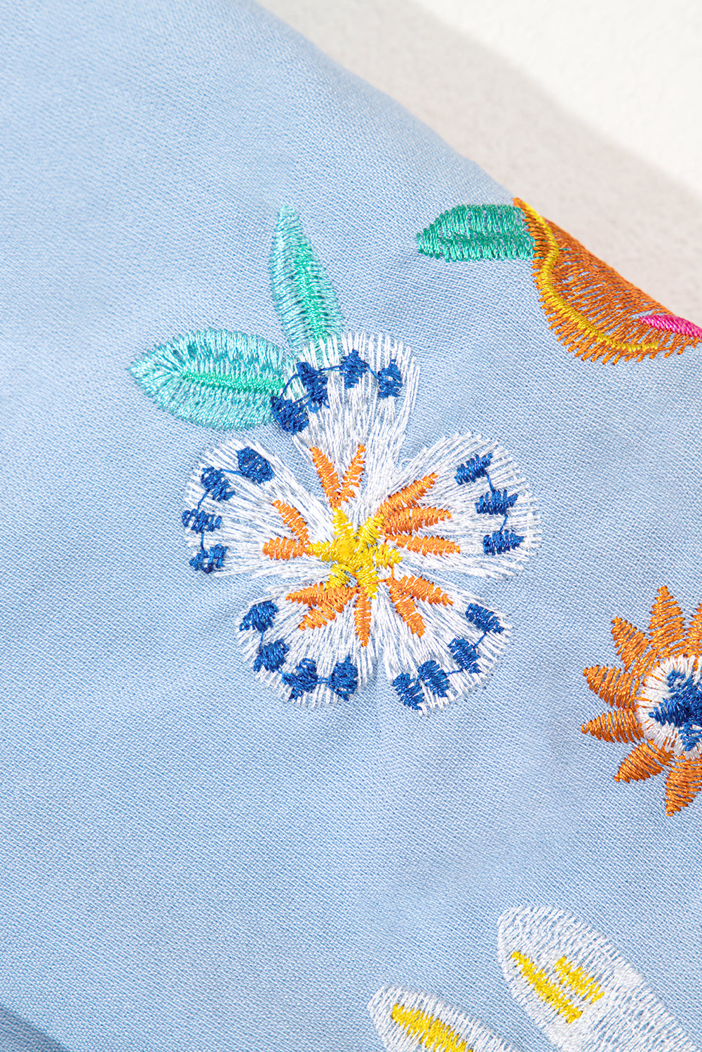 Blue Floral Embroidered Blouse