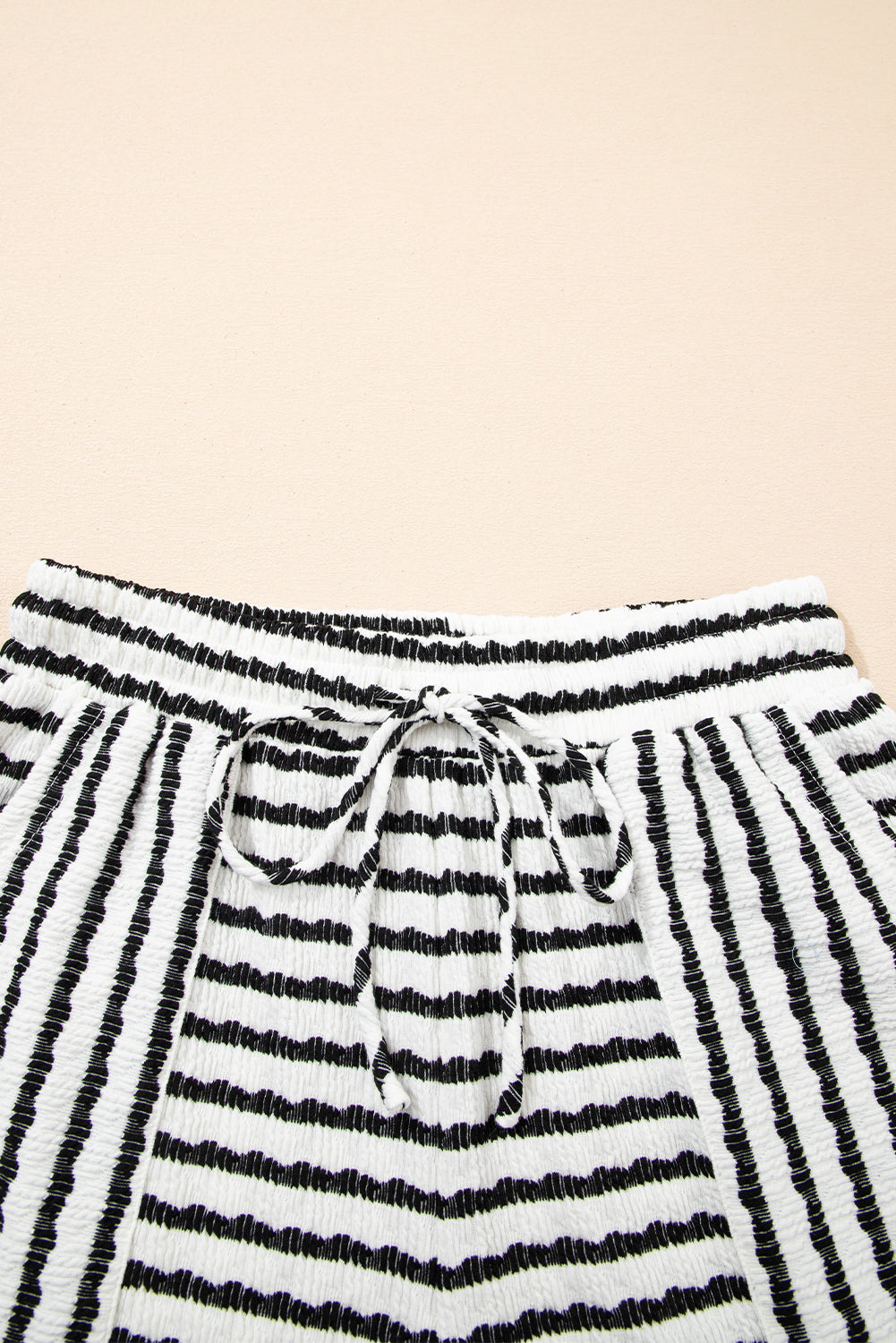 Black Stripe Top and Drawstring Shorts Set