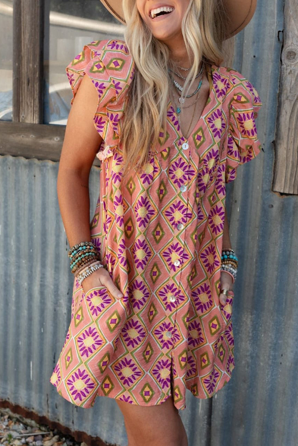 Orange Geometric Floral Mini Dress