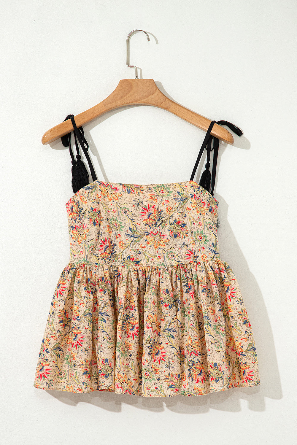Apricot Floral Ruffled Peplum Top