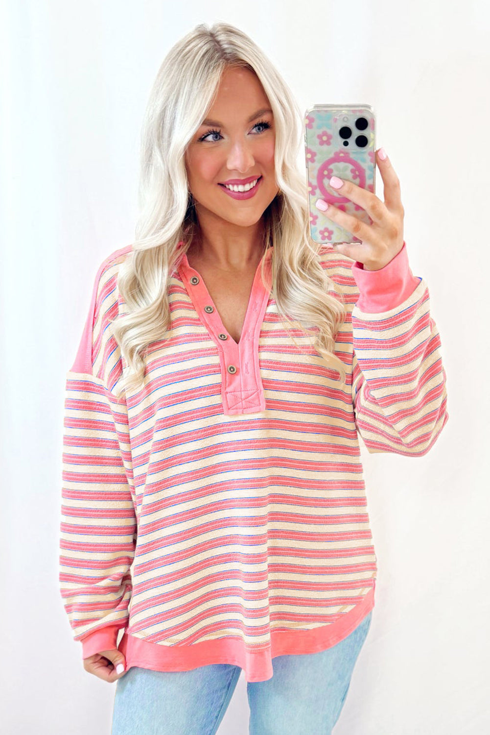 Pink Stripe Buttoned Top