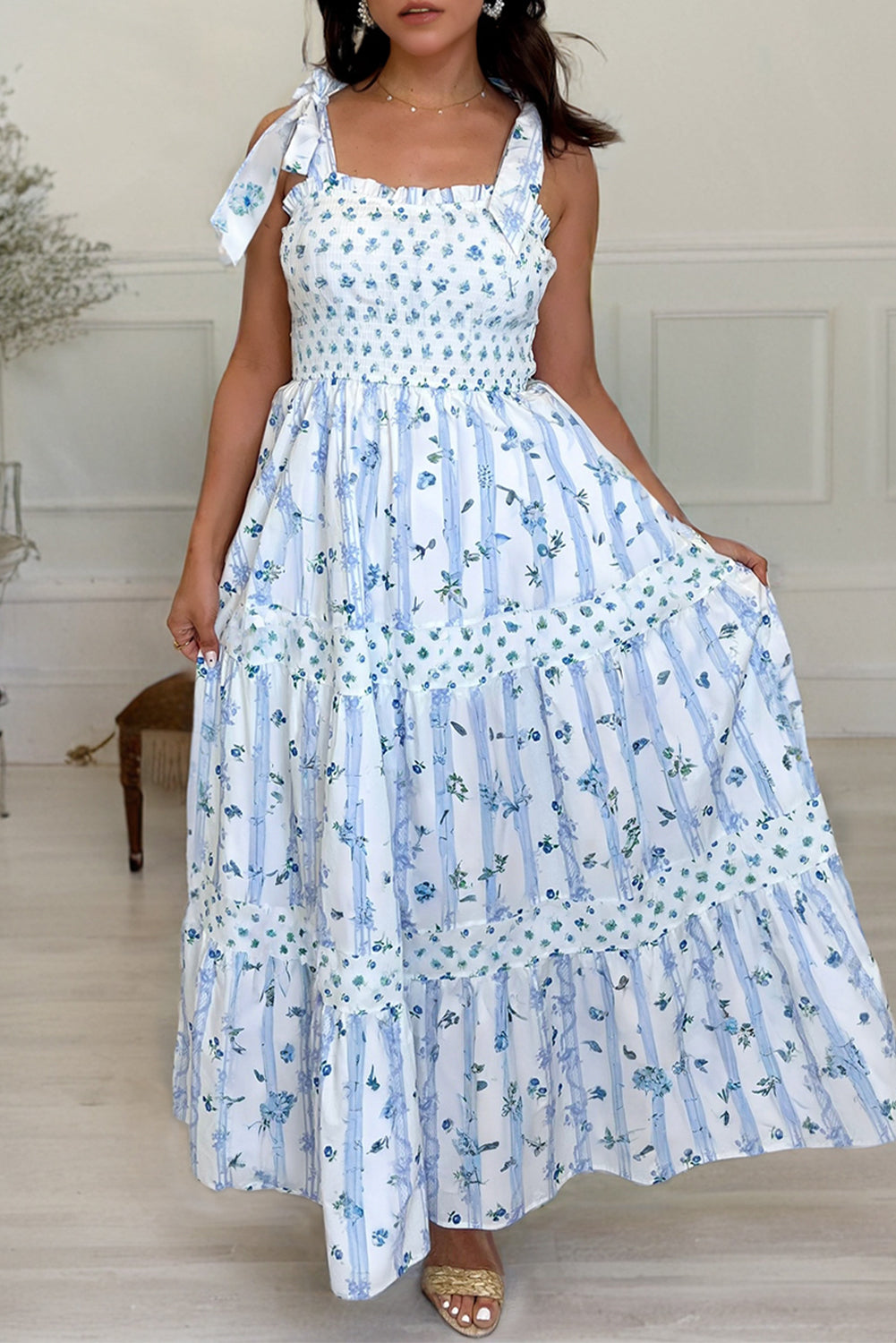 Sky Blue Floral Maxi Dress