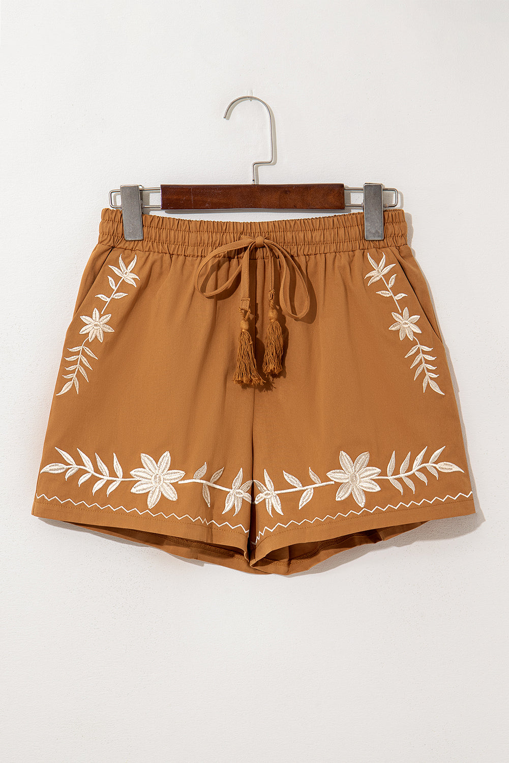 Khaki Embroidered Boho shorts