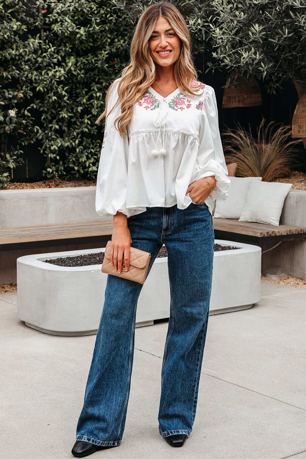White Flower Babydoll Blouse
