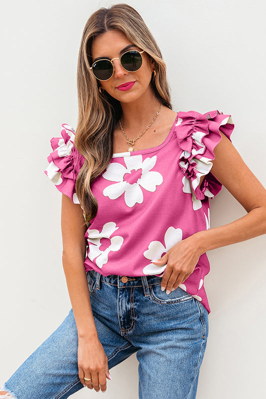 Pink Floral Ruffled Blouse