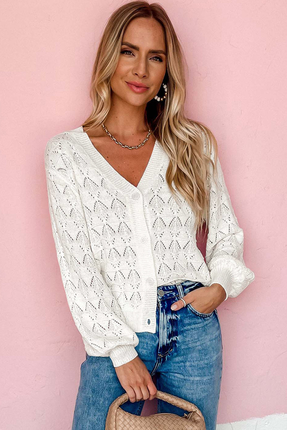 White Buttoned Crochet Cardigan