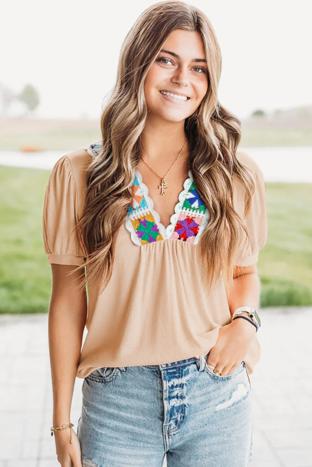 Pale Chestnut Crochet Blouse