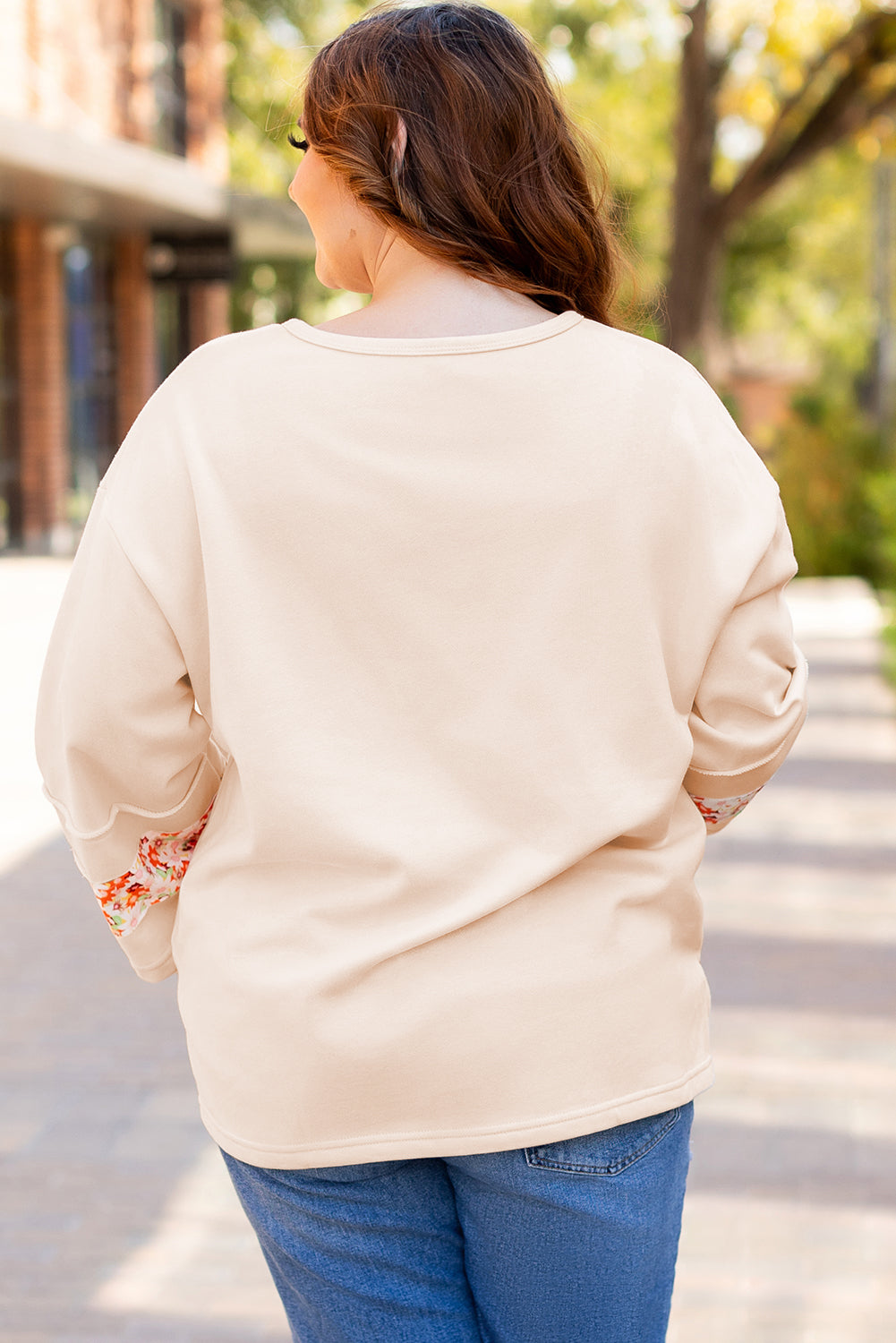 Beige Flower Crewneck Top