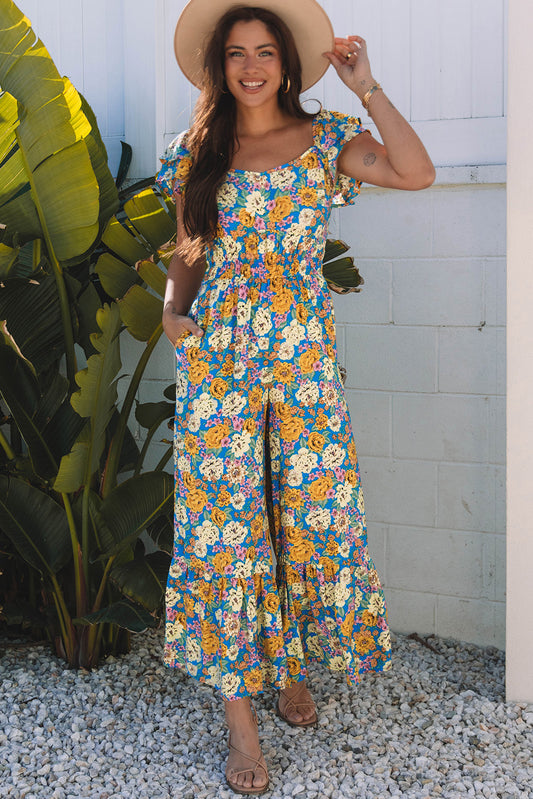 Yellow Floral High Waist Jumpsuit