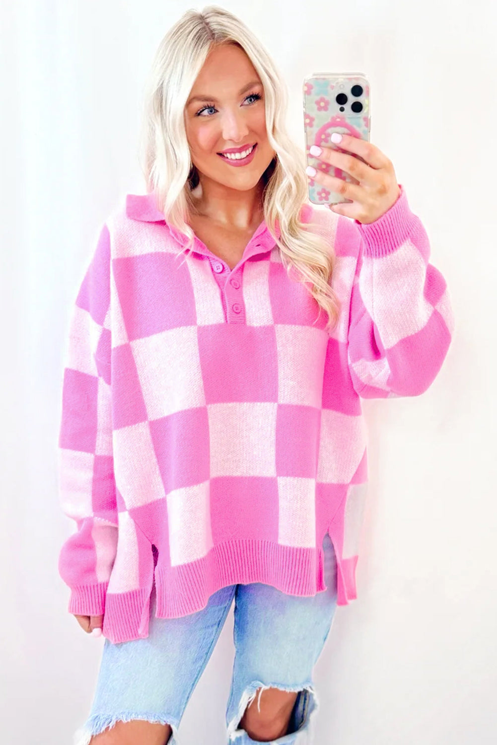 Pink Checkerboard Sweater