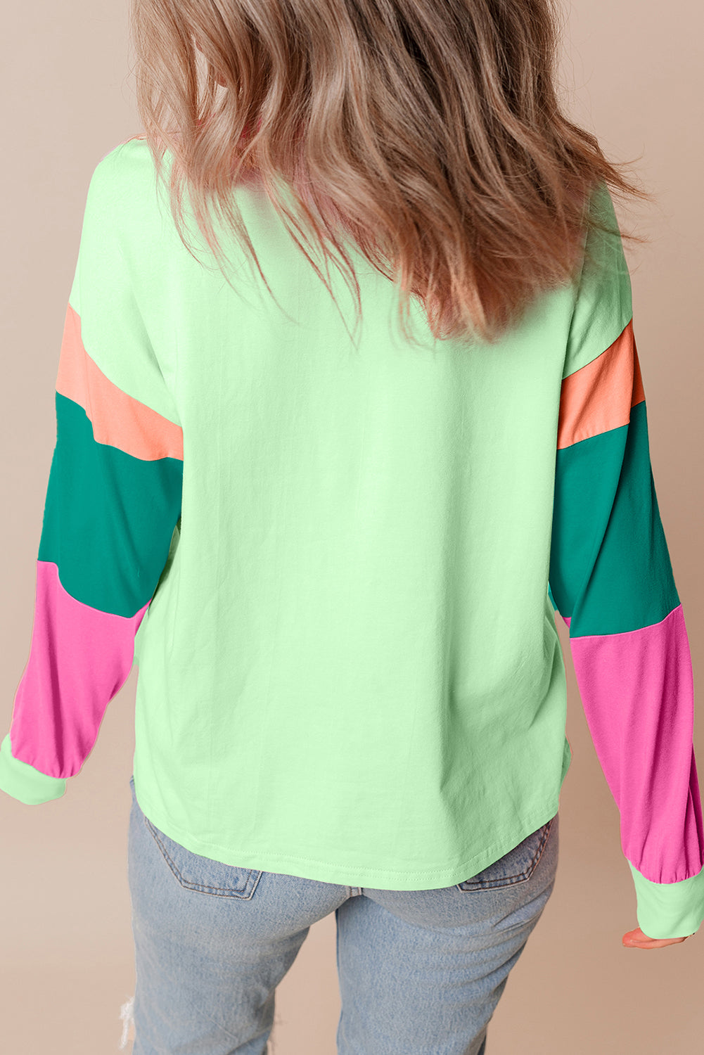 Green Colorblock Long Sleeve  Top