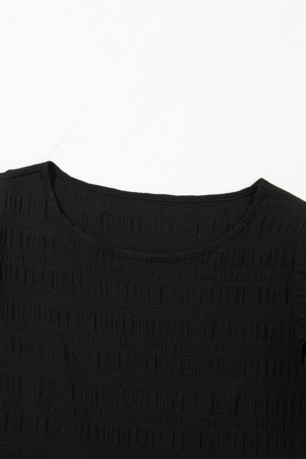 Black Textured Ruffled Sleeve Top