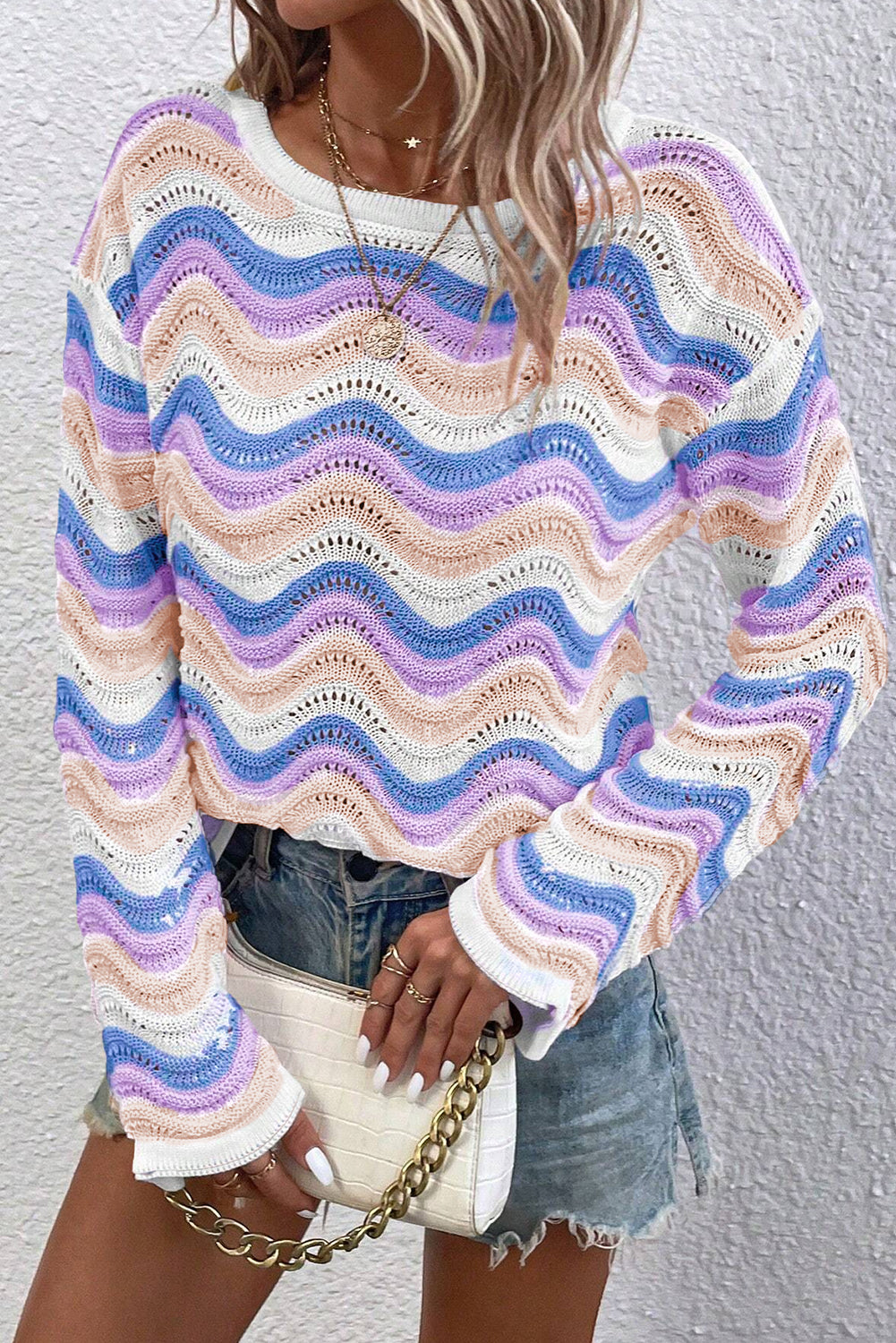 Purple Stripe Wavy Sweater
