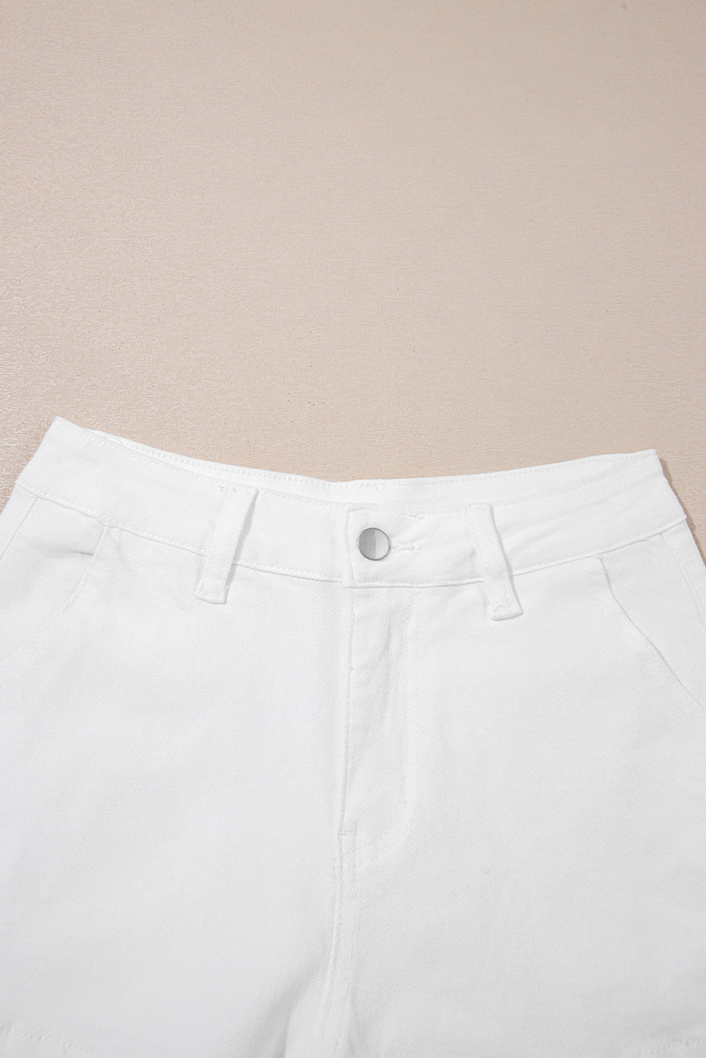White Scalloped High Waist Denim Shorts