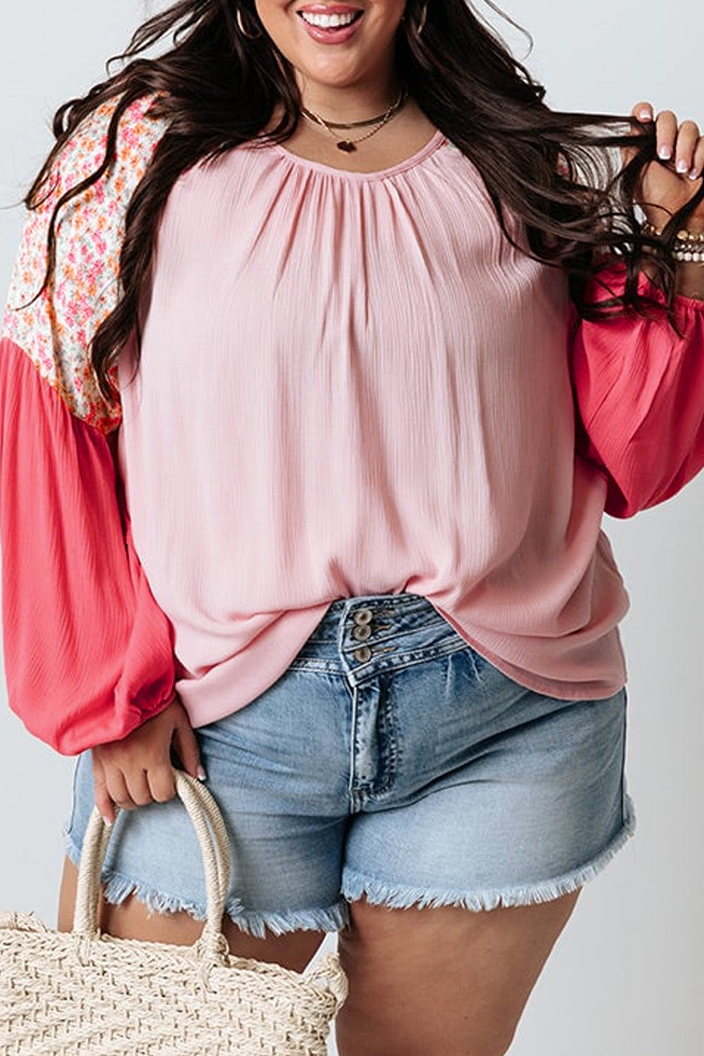 Pink Contrast Floral Blouse