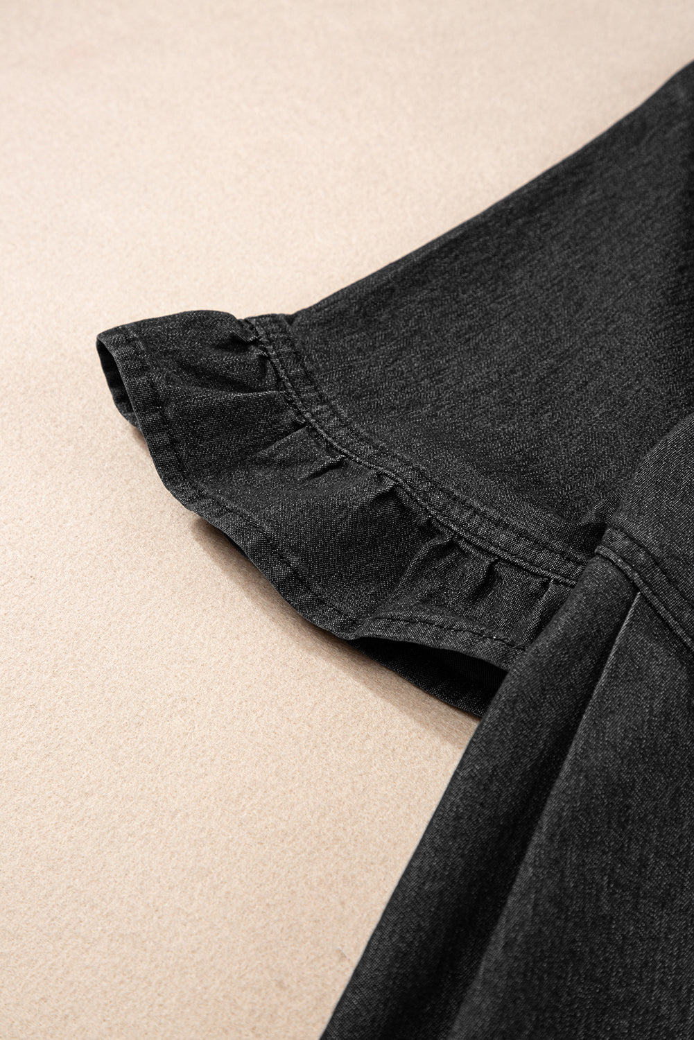 Black Frilled Denim Shirt Dress