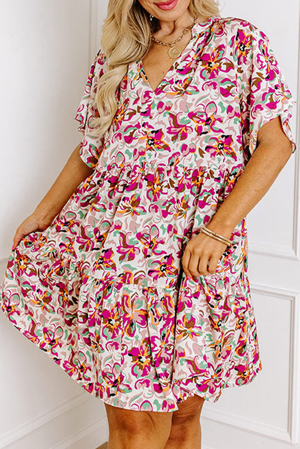 White Abstract Print  Mini Dress