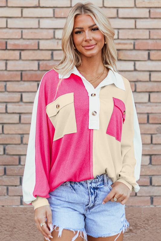 Rose Red Colorblock Oversized Sweatshirt