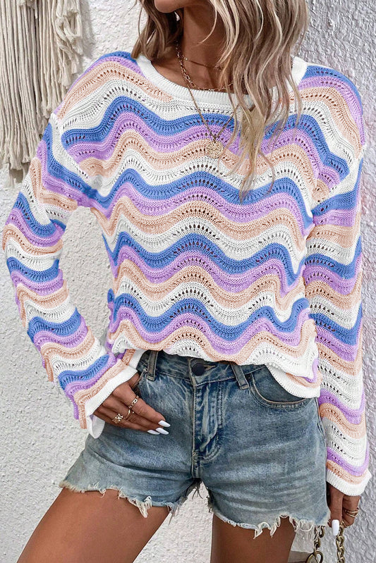 Purple Stripe Wavy Sweater