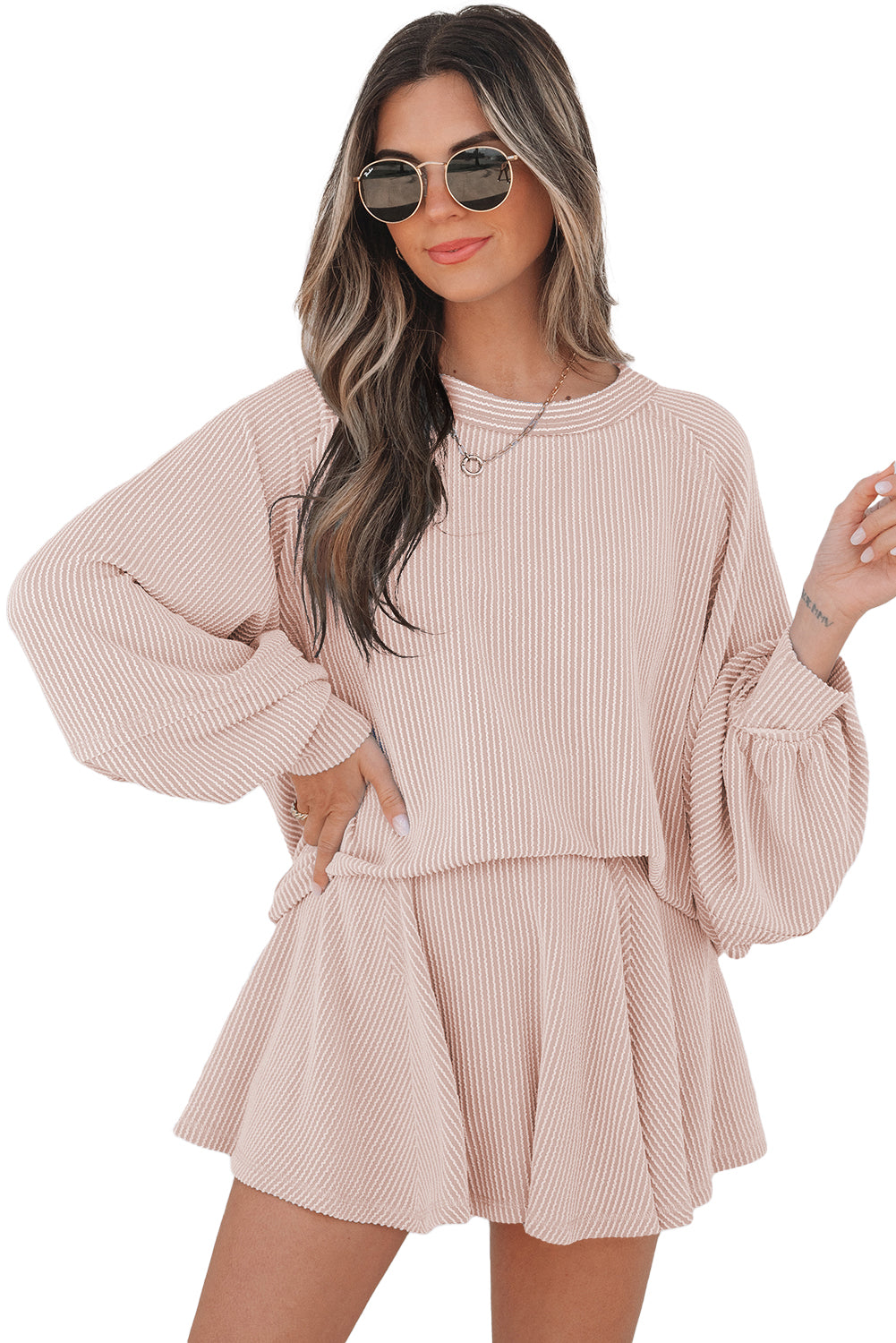 Corded High Waist Ruffled Mini Skirt Set