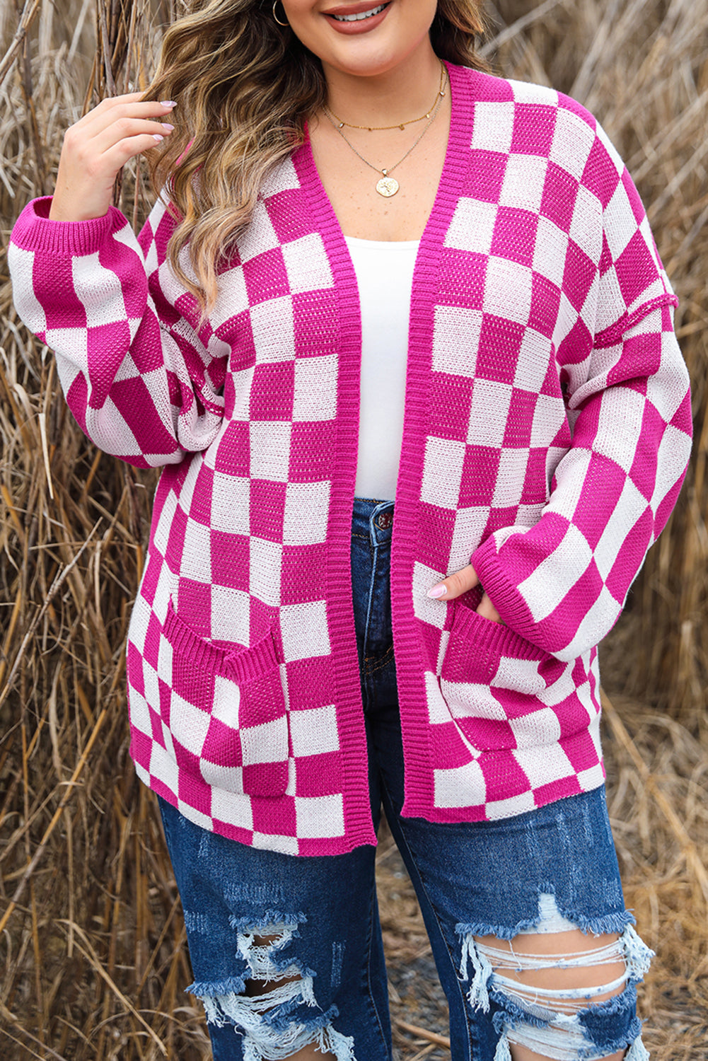 Bonbon Checkered Cardigan