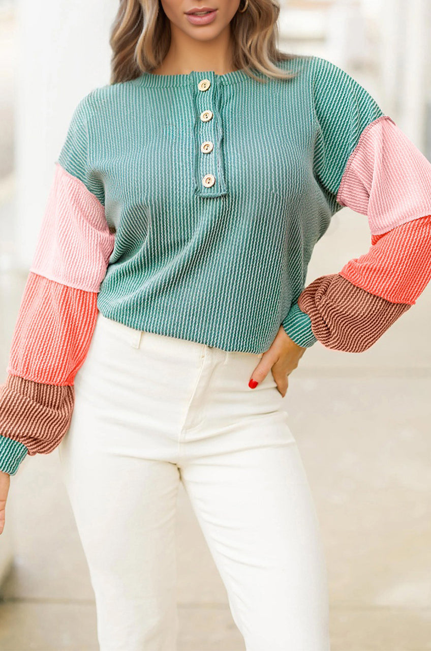 Multicolour Twisted Colorblock Henley Top