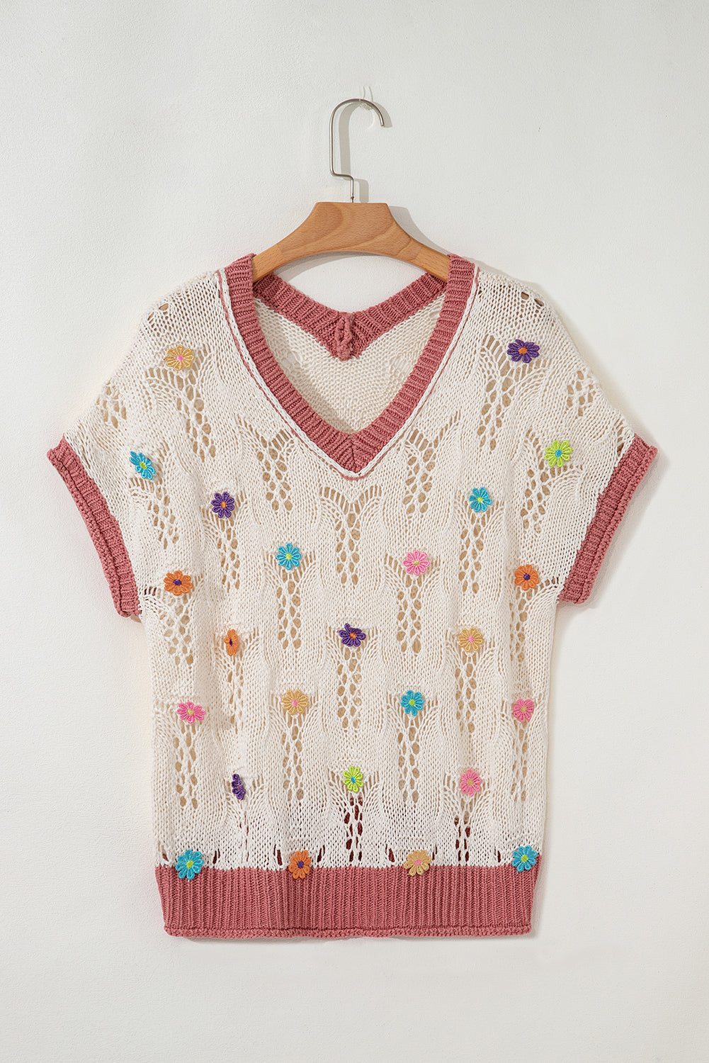 Embroidered Flowers Colorblock Sweater
