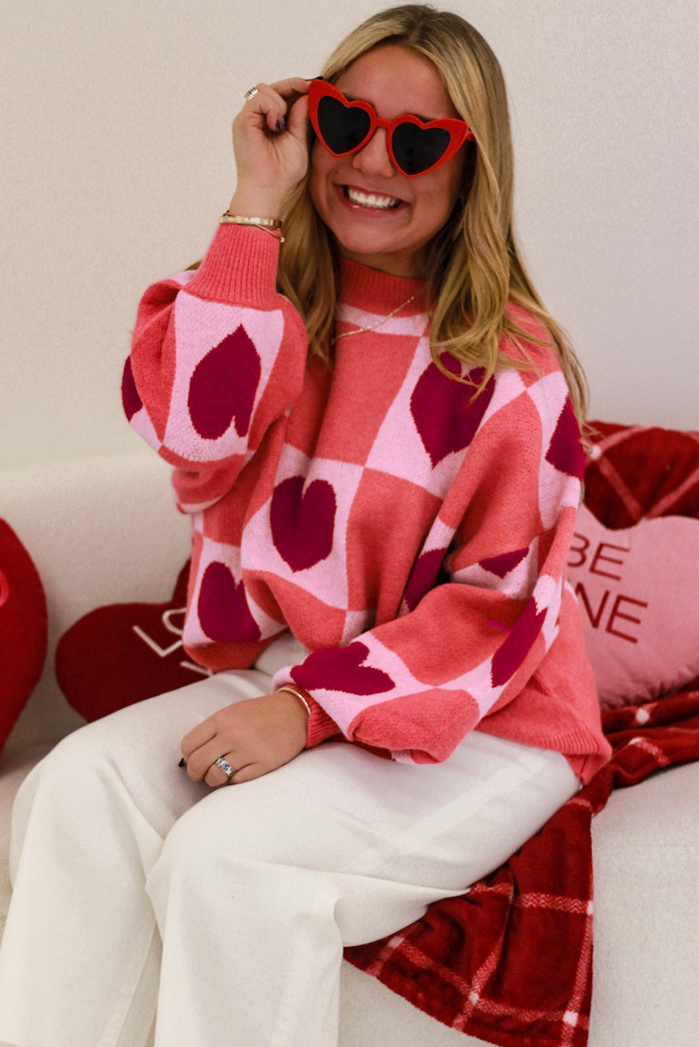 Pink Heart Block Sweater