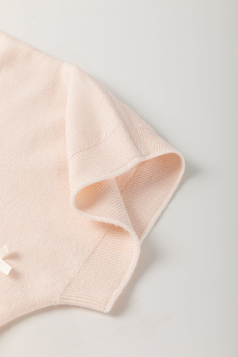 Oatmeal Pearl Bow Short Sleeve Sweater