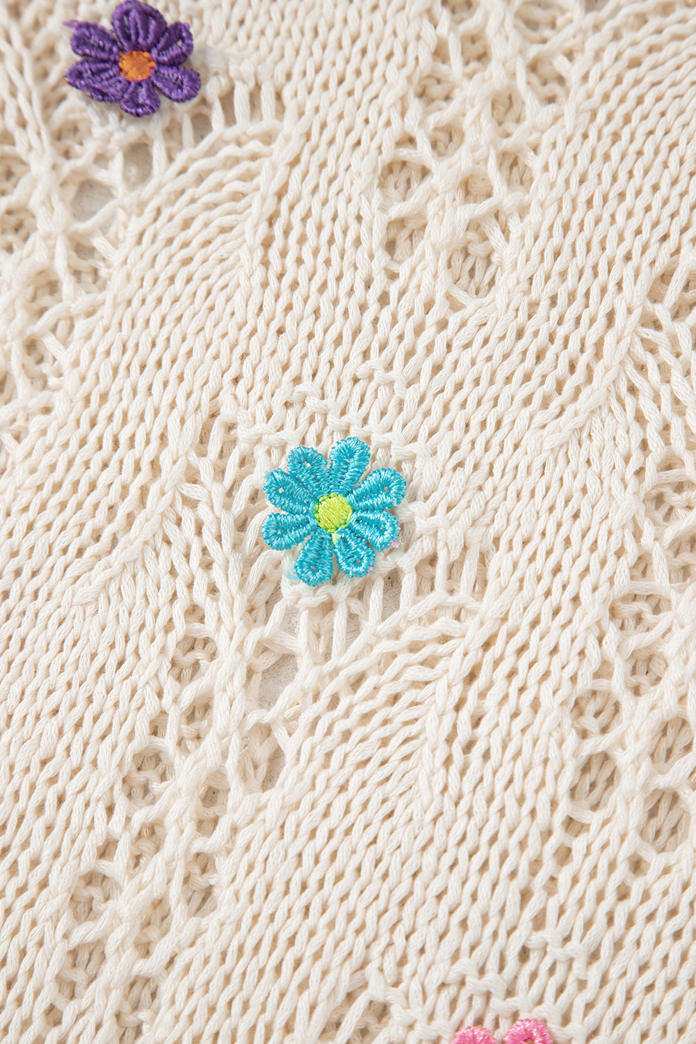 Embroidered Flowers Colorblock Sweater