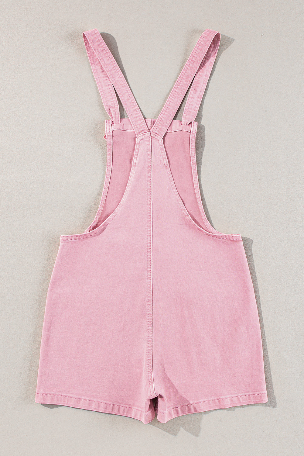Pink Solid Denim Romper with Pockets