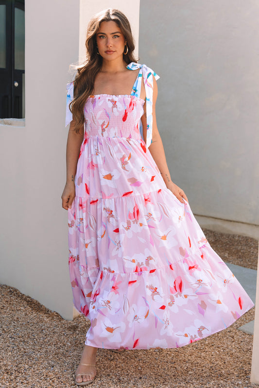Pink Floral Print Maxi Dress