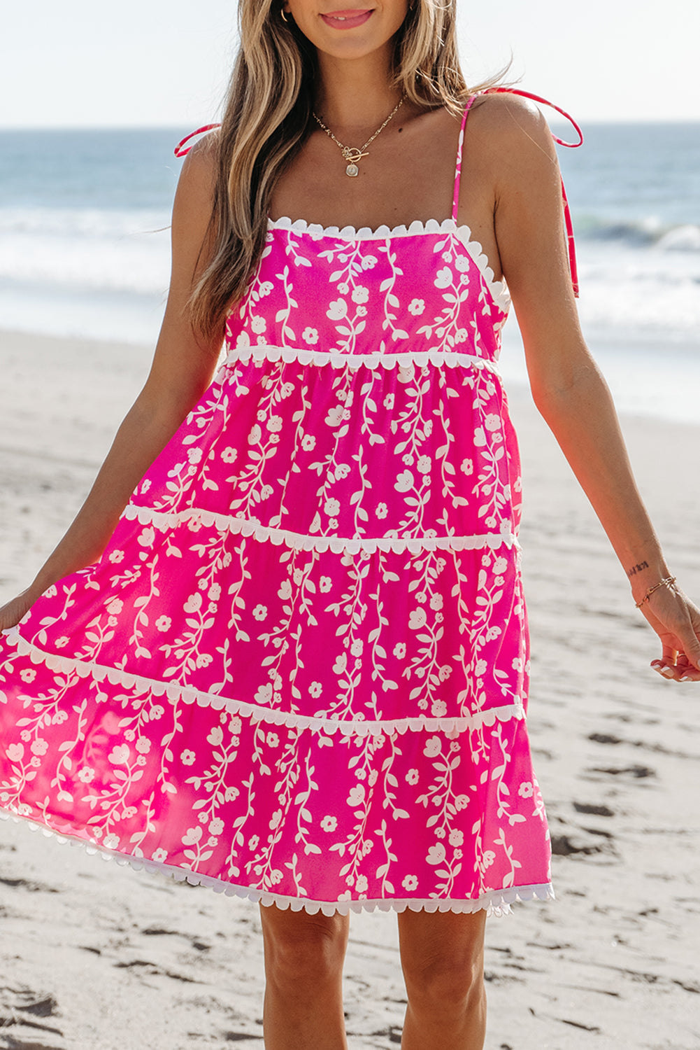 Pink Floral Print Mini Dress