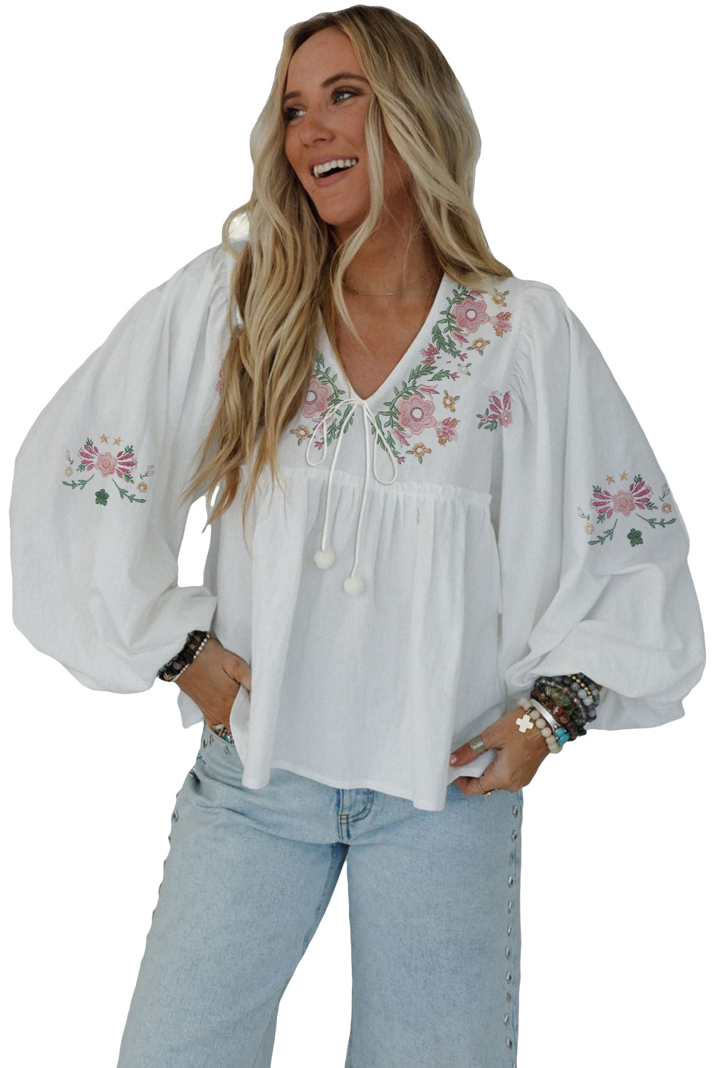 White Flower Babydoll Blouse