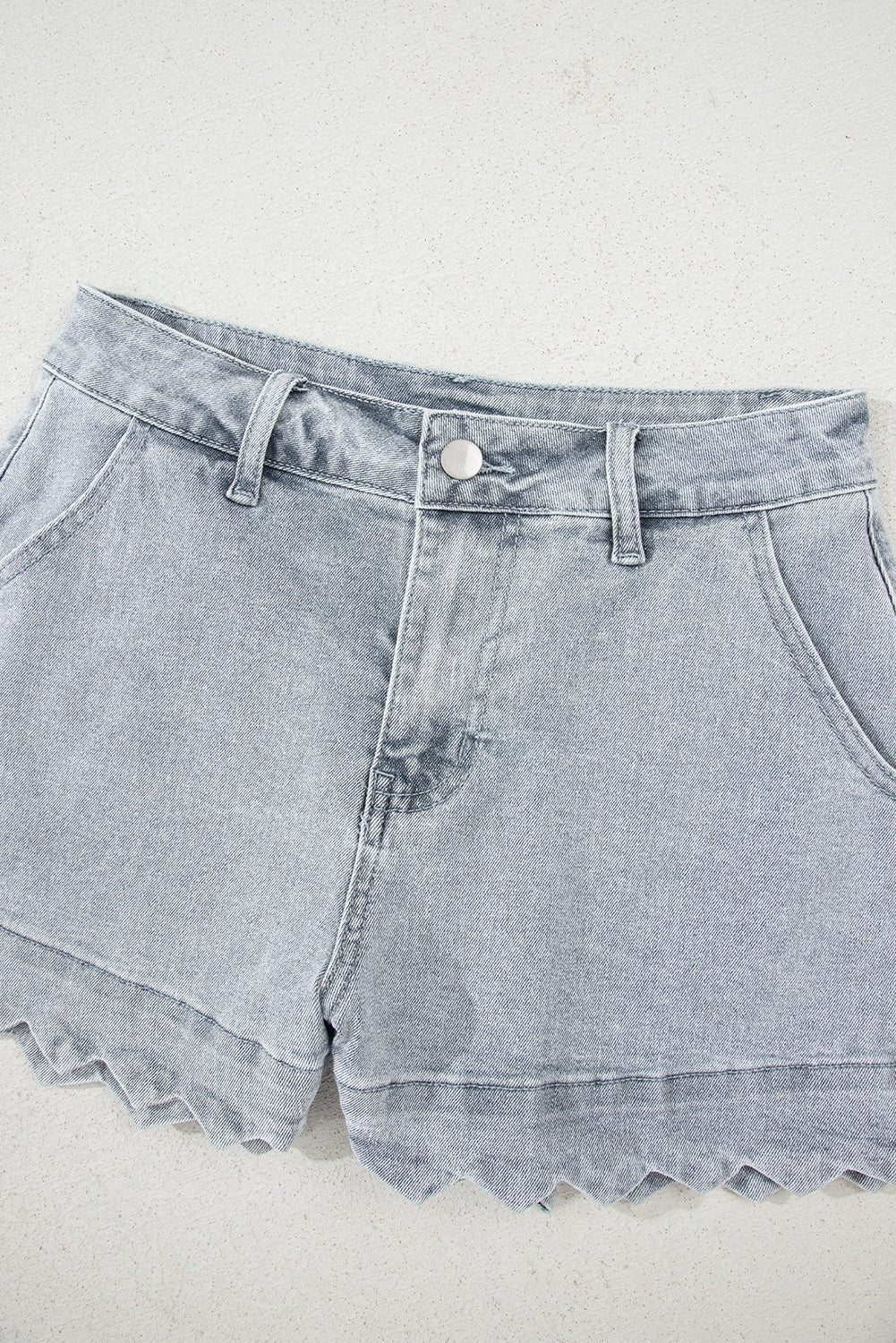 Dusk Blue Scalloped High Waist Denim Shorts