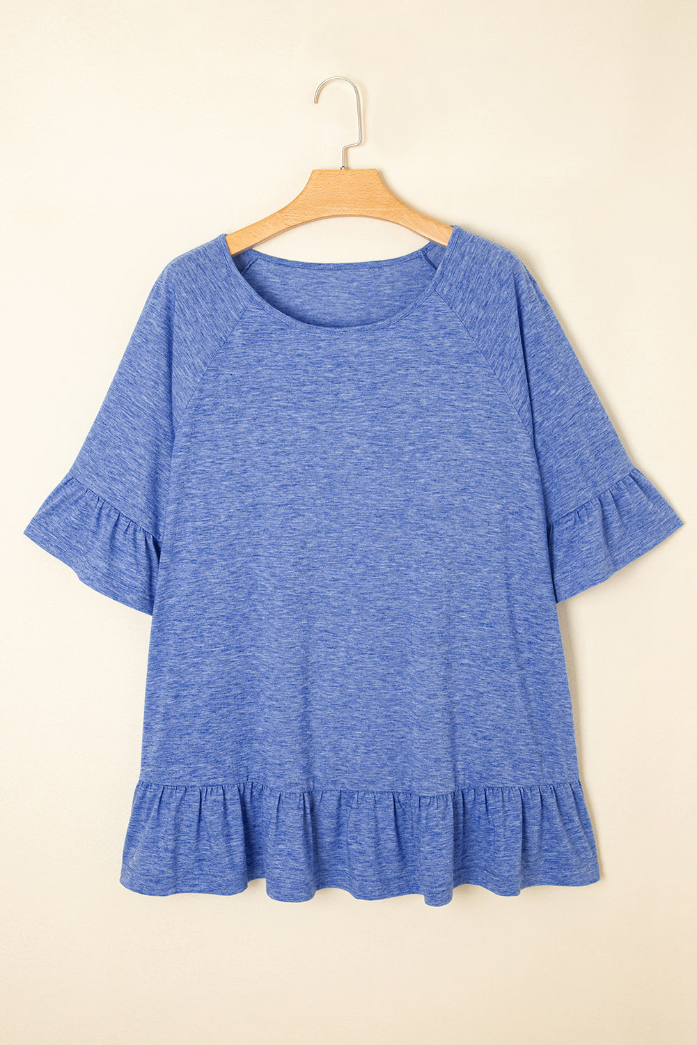Blue Ruffled Casual Blouse