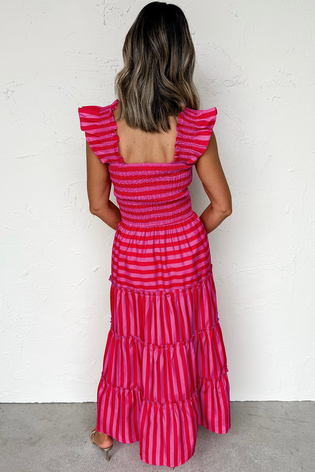 Rose Stripe Tiered Maxi Dress