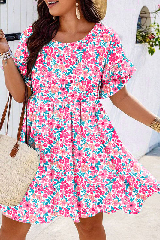 White Floral Print Flare Dress
