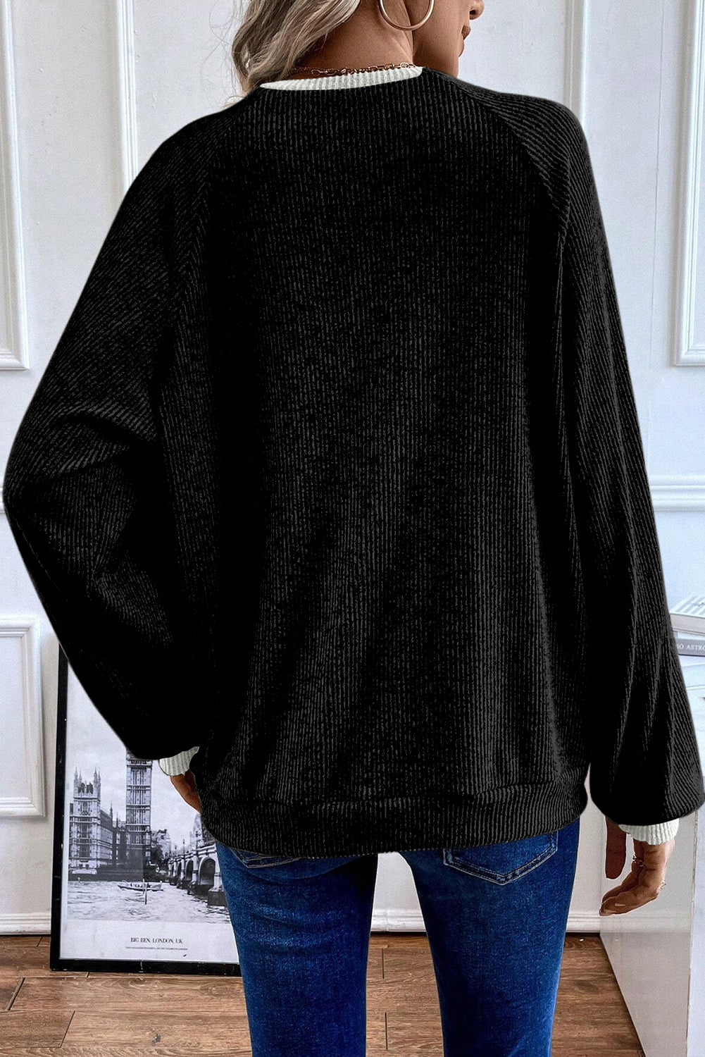Black Ribbed Loose Fit Top