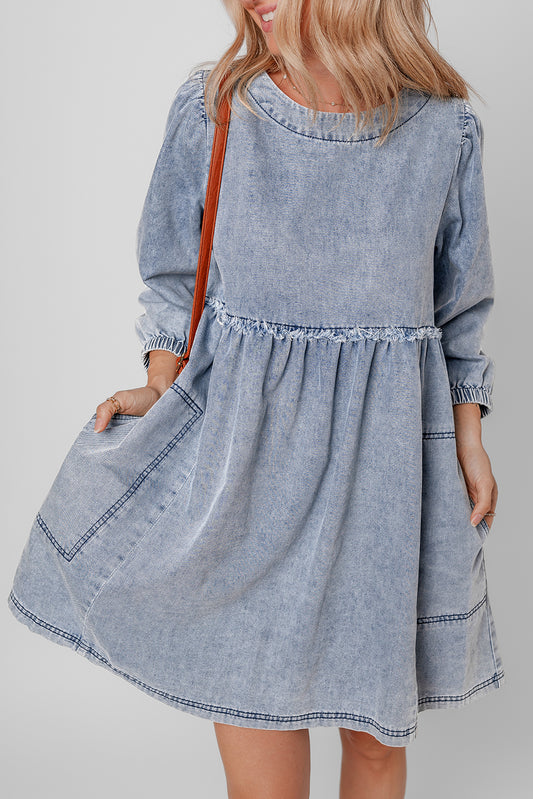 Blue Light Wash Loose Fit Denim Mini Dress