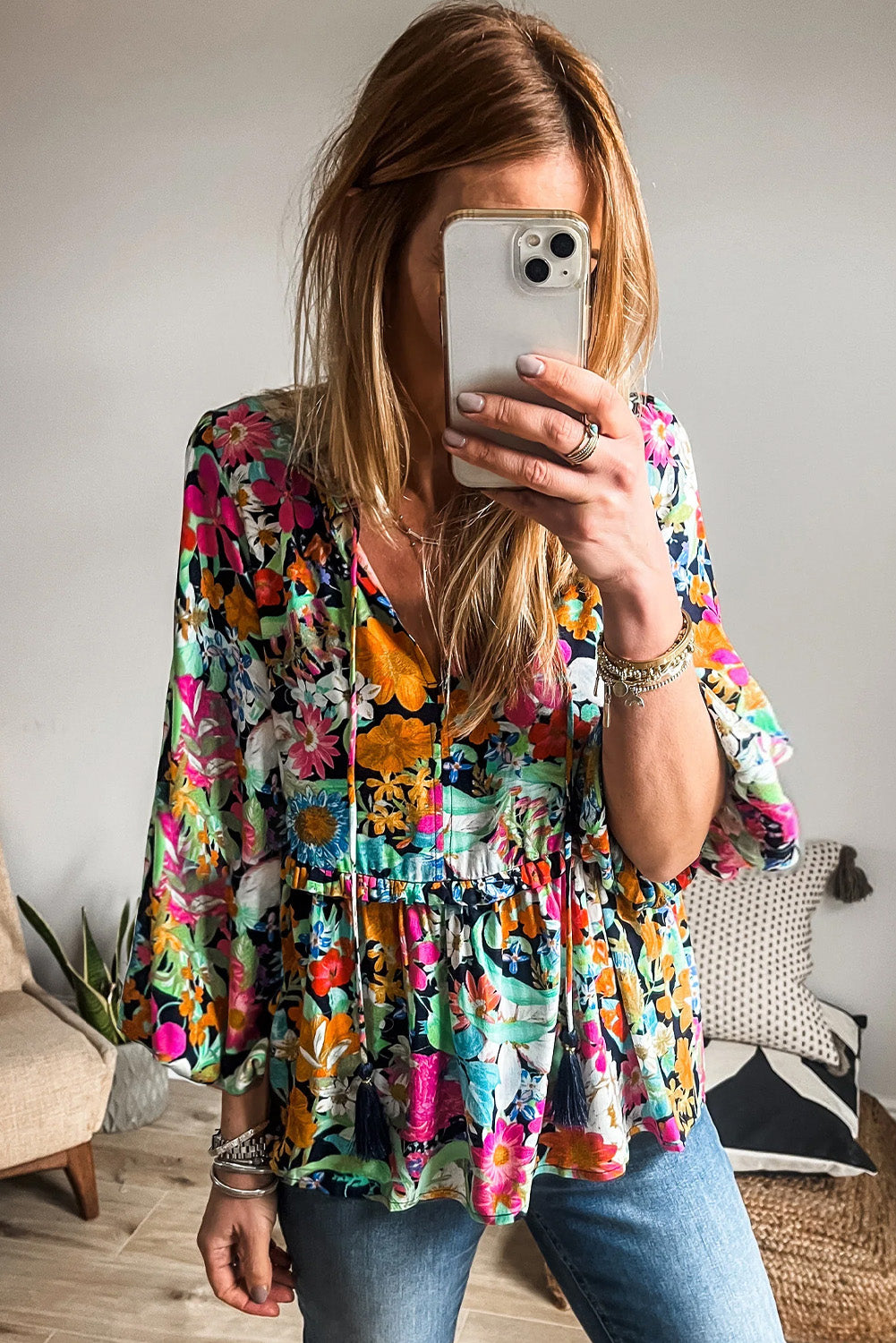 Multicolour Floral Print Ruffled Blouse