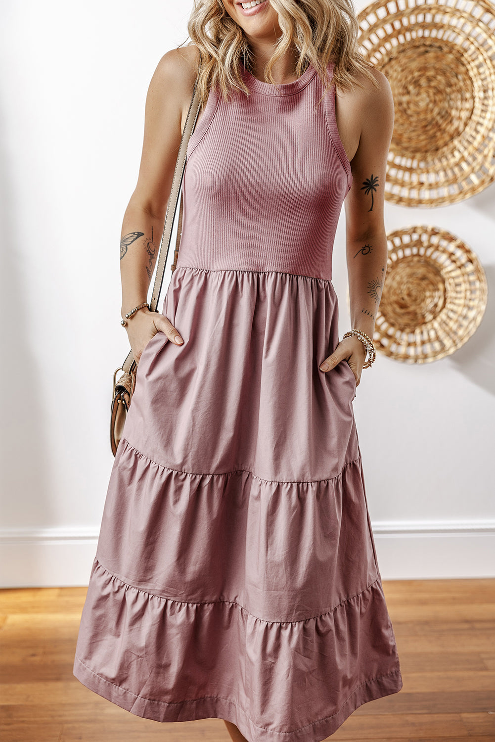 Rose Ribbed Midi Dress
