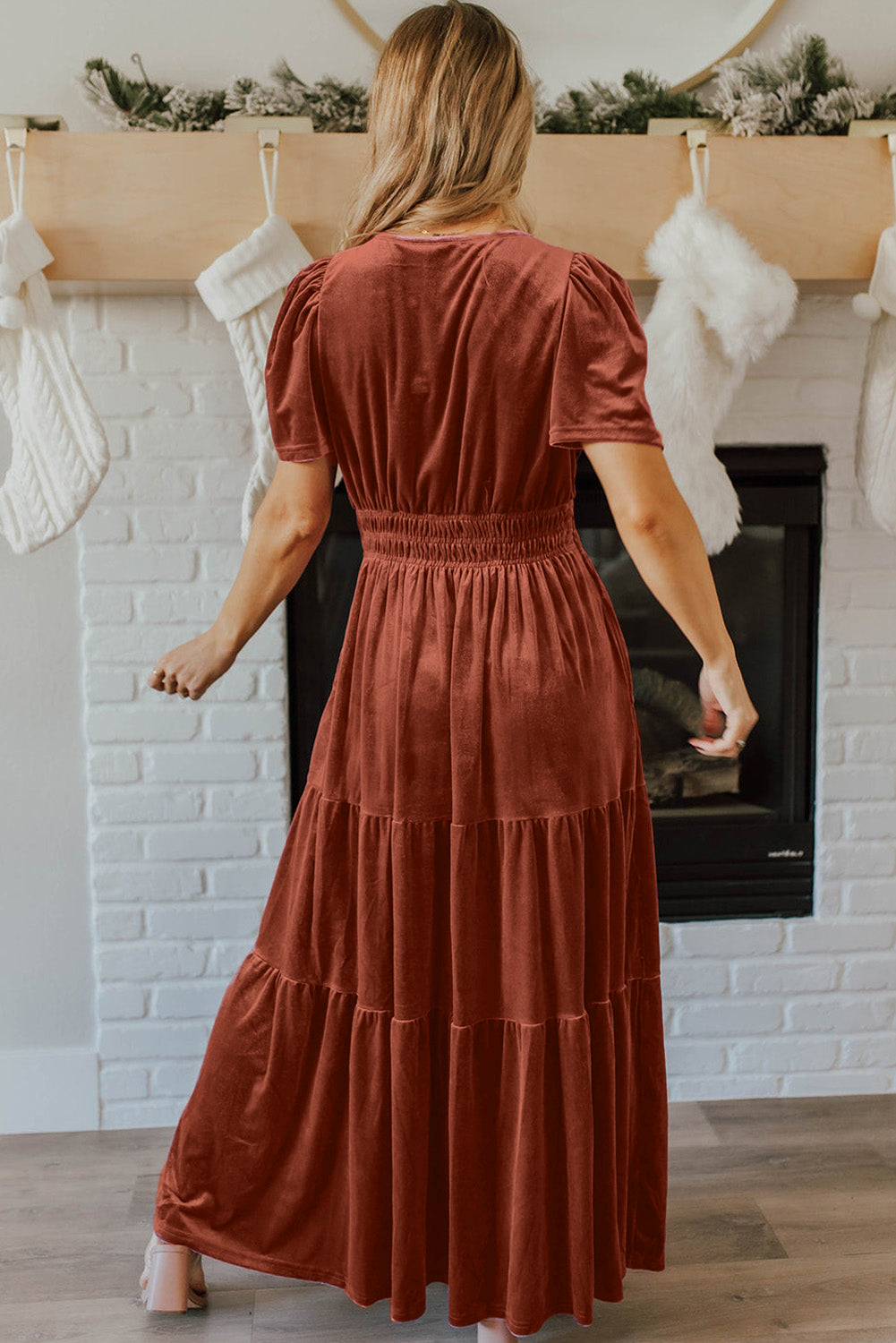 Chestnut Velvet Tiered Maxi Dress