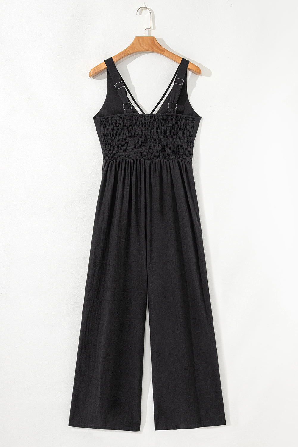 Black Smocked Wide Leg Jumpsuit