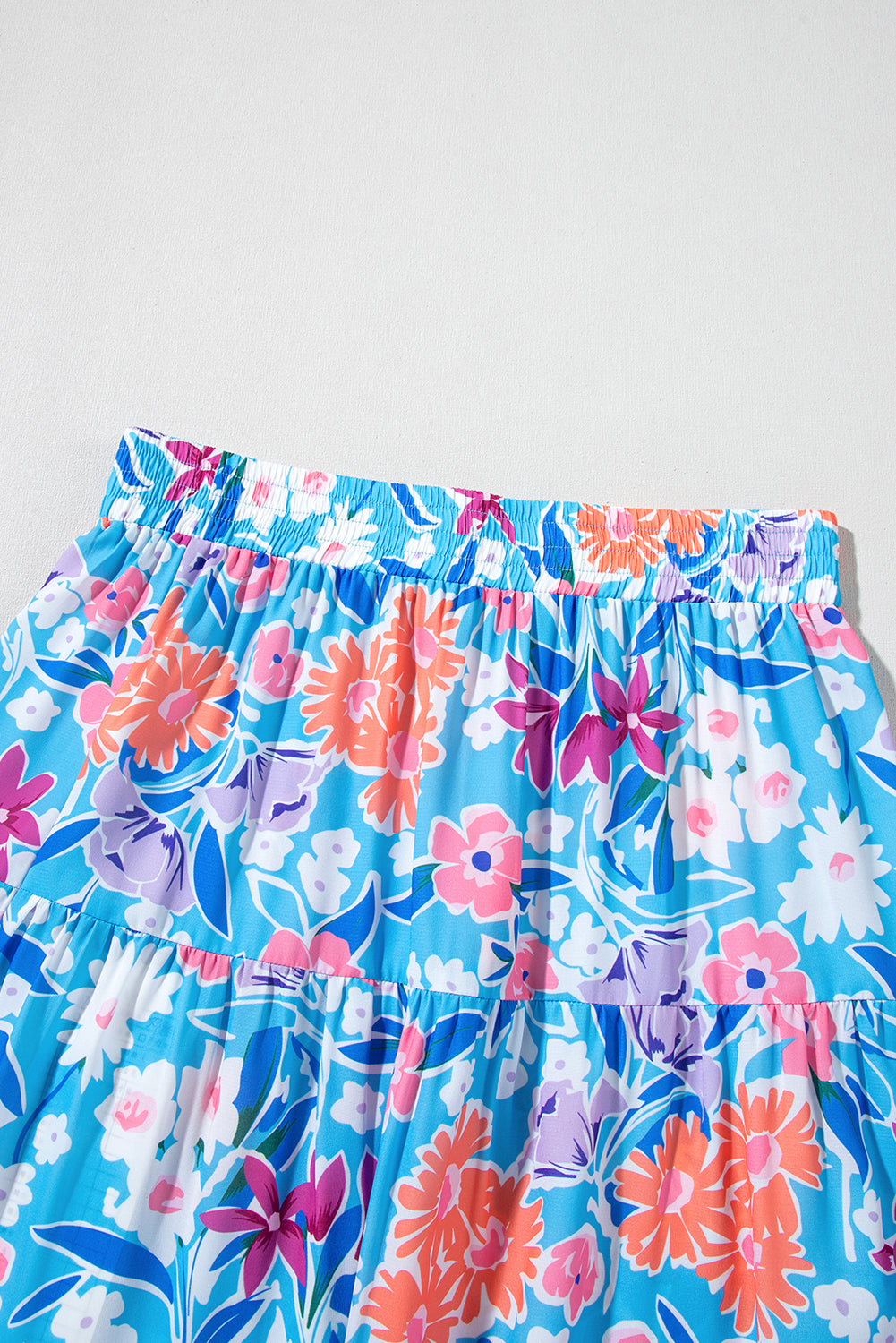 Sky Blue Floral Wrap Long Skirt