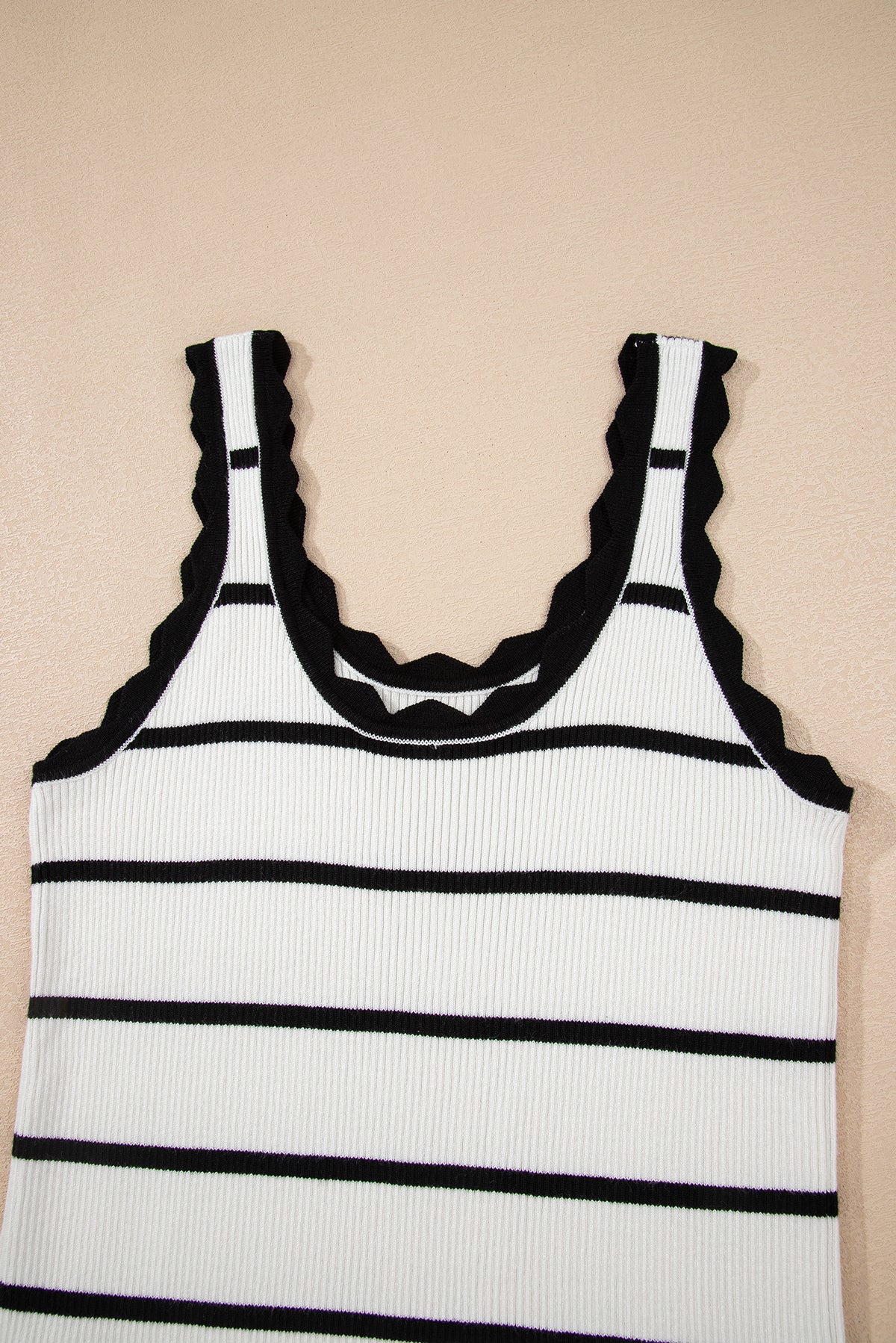 Black Striped Scalloped Sleeveless Sweater Vest