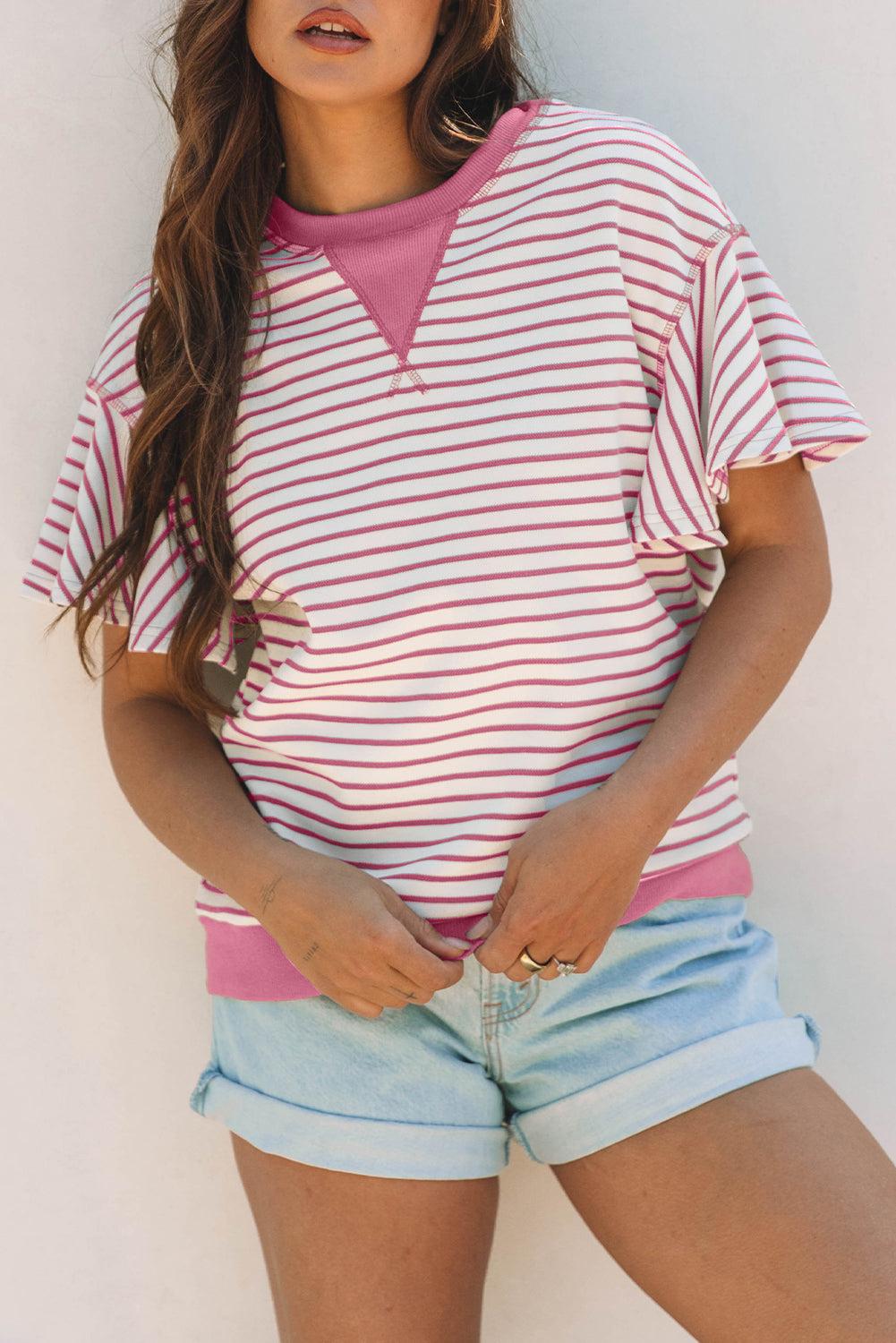Sachet Pink Striped Ruffle Top